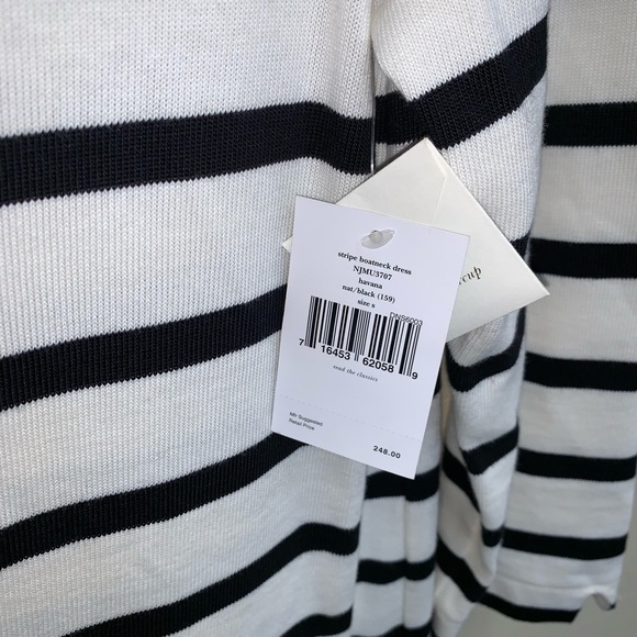 Kate Spade NY White Black Striped 3/4 Sleeve Dress - Picture 3 of 8